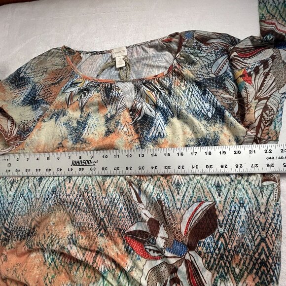 Chico's Womens Multicolor Printed 3/4 Sleeve Boho Peasant Blouse Size 2 Loose - Picture 8 of 9